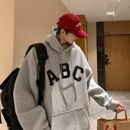【Plus Size M-8XL】Man Long Sleeve Hoodie Fashion Letter ABC Print Hooded Streetwear Pullover Sweater 