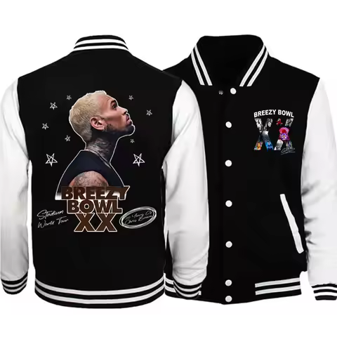 Rapper Chris Brown Breezy Bowl XX Concert Baseball Jacket Preppy Style Baseball Uniforms Casual High