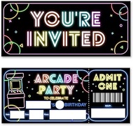brayqu Arcade Party Invitations Neon Arcade Games Ticket Invitations Fill-in Birthday Invites (20 In