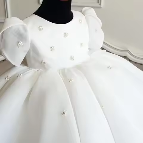 Eid Glitter Lush Girl Party Dresses Elegant Fluffy Girl Princess Dress Shiny Pearls Luxurious Birthd