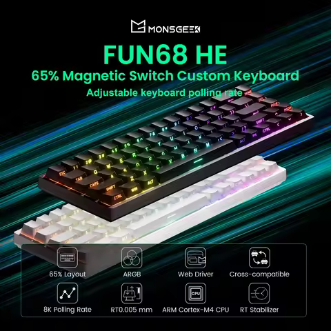 MonsGeek FUN68 HE Mechanical Keyboard 65% Magnetic Switch Rapid Trigger 0.005mm 8K ARGB Type-C/2.4g&