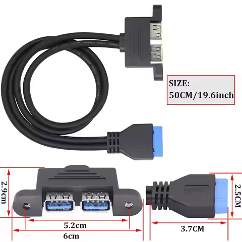 50CM PC Mainboard 20 Pin To Dual USB 3.0 Ports Express Cable 2 Bracket Extension Cord For PC Mainboa