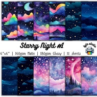 12 Sheets Starry Night 1 by byte studio | Cardstock Craft Paper Junk Journal Stationery