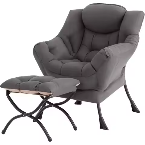 Lazy Chair with Ottoman, Gray ern Large Accent Chair, Comy Leisure Soa Armchair with Ottoman, Readin