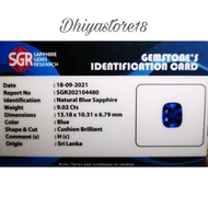 Gemstone Blue Sapphire Ceylon Chusion Octagon Full Ds Rise Clean Attractive Clean + Memo SGR Lab