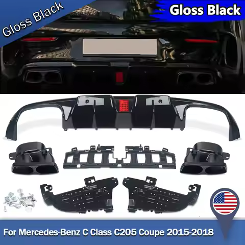 MagicKit Rear Bumper Diffuser Lip with LED Light for Mercedes Benz C205 Sport Coupe C43 C63 AMG 2015