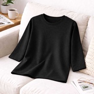 KATUN Women's Plain T-Shirt Tops, Black Plain T-Shirts, 7 Sleeve Cotton T-Shirts,/8 Cotton T Shirt W