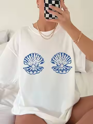 With Blue Seashell Designs Stylish and Comfortable Casual Wear Perfect for Outfits Ideal for Selfies