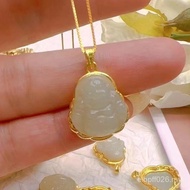 Buddha Pendant Gold au750 Inlaid Manufacturer Big Belly Gold Hetian Jade Pendant Inlaid 18k Straight