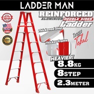 8 STEP Ladderman RED Reinforced Heavy Duty Aluminium Double Sided Ladder Multi Purpose Ladder Tangga