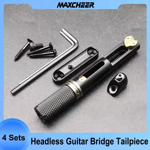4Sets Saddle Headless Electric Guitar Bridge Tailpiece with Wrench for Headless Electric Guitar Blac
