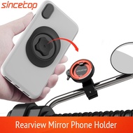 SinceTop Motorcycle Phone Mount, Aluminum Motorbike Rearview Mirror Phone Holder with Universal Adapter, [Φ10-14mm] 360° Rotation for Scooter,Electric,Moto