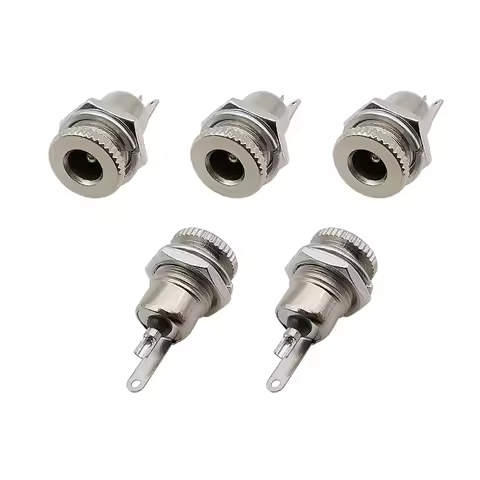 5Pcs DC-099 5.5 x 2.1mm DC Power Supply Jack Socket Threaded Metal Charging DC Socket Female Panel M