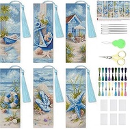 NEGEKFKX 6 Pcs Beach Cross Stitch Bookmark Kit for Adult Beginners,Flowers Cross Stitch Kits 14 CT D