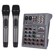 Audio Mixer 6 Channel Mixing Console with 2 Microphone BT Mixer OTG 4 DSP Scene Effects 48V Phantom Power Supply Professional DJ Mixer Board for Home Theaters Studio Recording