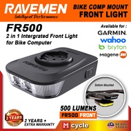 RAVEMEN FR500 Cycling Front Light Blinker 500 Lumens for Roadbike MTB Garmin Wahoo Bryton