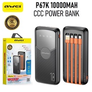 Awei P67K CCC Power Bank 10000mAh Built-in 4 Cable Type-C iP Micro USB Fast Charging Charger