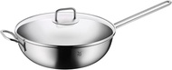 WMF Induction Wok 30 cm with Glass Lid, Polished Cromargan Stainless Steel, Uncoated, Oven-Safe