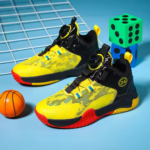 Yellow Children's Basketball Shoes Mesh Breathable Sports Shoes For Teenagers Non-Slip Wear-Resistan