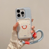 Smiley Face Strap biru Card Holder Case iphone 17 Air Pro 16 15 Pro Max 11 13 Pro Max Ip11 7 8 7+ 8+