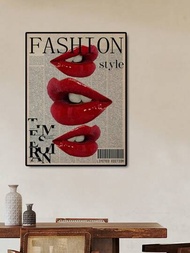 1 件復古別緻嘴唇和字母印刷海報適用於客廳臥室書房辦公室設計工作室沙龍舞蹈工作室商店牆壁裝飾,帆布藝術