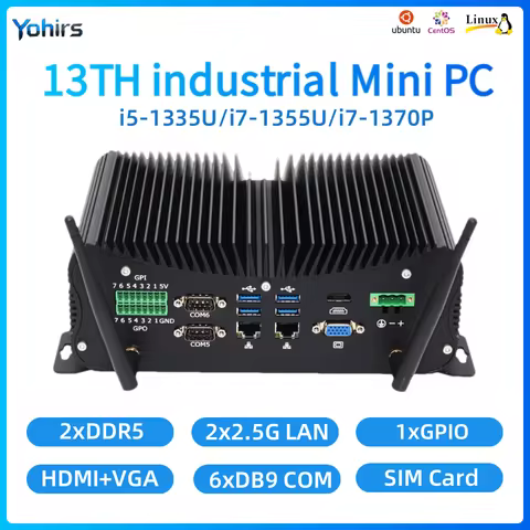 13th Fanless Mini Industrial PC Intel Core i5 1335U i7 1355U Dual Lan 6COM RS485/422/232 8USB GPIO 4