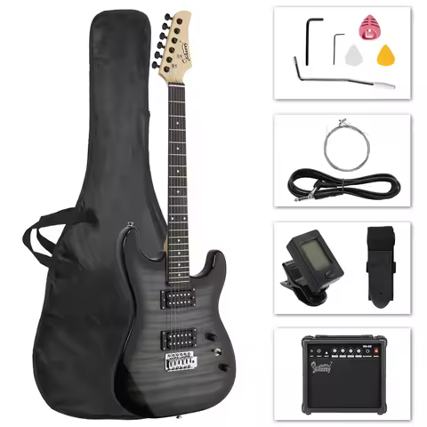 GST Complete Electric Guitar Kit with H-H Pickups Tiger Stripe Finish, 20W AMP, Gig Bag & Strap, Ful