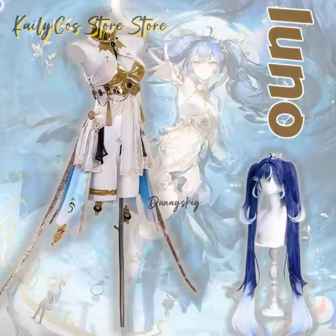 ‌‌‌Iuno Cosplay Costume Iuno Shoes Wig Full Set Game Wuthering Waves Blue Double Ponytail Halloween 