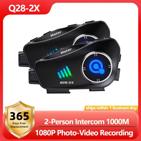 Q28-2X Motorcycle Helmet Bluetooth Intercom Headset 1080P HD Ultra-Wide-Angle Lens 2-Person 1000 Met