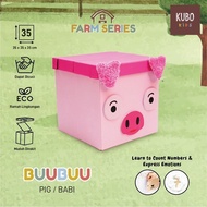 KUBO KIDS Children's Toy Storage Box Size 35x35x35 cm - Farm Series Pig Character/Pig