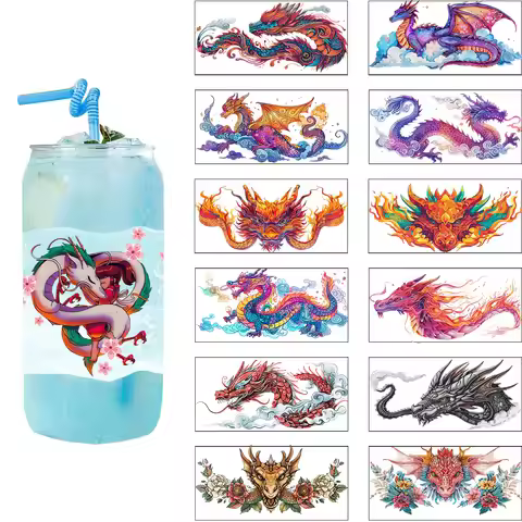 3D Fantasy Dragon Art Design UV DTF Cup Warps Sticker Crystal Label Waterproof DIY Dragon Design Wra