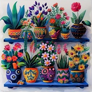 DIY Diamond Painting Set, Round Diamond Art Flower Design, Canvas Wall Decoration Kit, 15.7x15.7 Inc