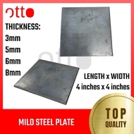Mild Steel MS Plate - 3mm 5mm 6mm 8mm Thickness -4inches x 4 inches
