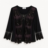[PRELOVED] Black Galaxy Butterfly Gothic Blouse HijabWanita