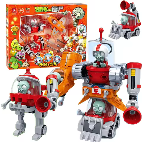 3 in 1 Plants vs Zombies Transform Combined Robot Action Figures Toys Mecha barricade Electromagneti