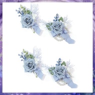 4 PCS Blue Corsage and Boutonniere Set Corsage Decorative Accessories Wrist Flower Accessories
