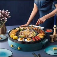 2in1 1700W Electric BBQ Grill Hot Pot Steamboat Cooker Non Stick Korean Grill Dual Control Indoor Pa