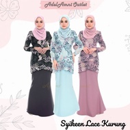 Baju Kurung Raya Lace Syikeen Sedondon Dewasa Plus size - Baby Blue/Dark Grey/Smokey Purple (Size 32-60)