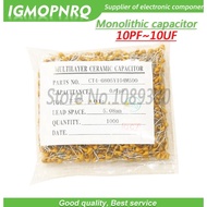 1000Pcs 50V monolithic ceramic capacitor 10PF~ 10UF 22PF 33NF 220NF 1NF 1UF 2.2UF 100NF 330NF 0.1UF 