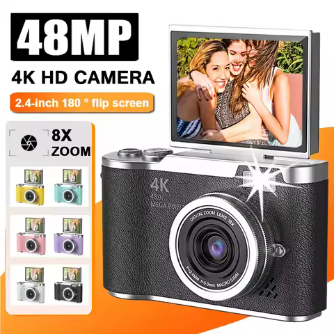 4K CCD Digital Camera for Student 48MP Compact Digital Photography Camera 180°Flip Screen Selfile Ca