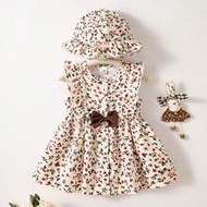 Cute Newborn Baby Girl Summer Brown Dress Matching Hat Shades Of Blue Vacation Round Neck Ruffles Sl