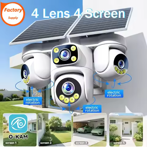 Wireless 20MP AOV 4G Sim Solar Camera 4 Lens 4 Screen 12000mAh BatteryWireless Outdoor Solar CCTV Su