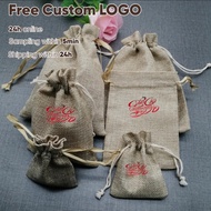 Free Custom Linen Drawstring Linen Bag Christmas Wedding Holiday Party Candy Coffee Bean Gift Storag