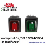 Waterproof ON/OFF Mini Switch boat-shaped rocker switch 12V/24V DC 4 Pin with indicator light (Red/G