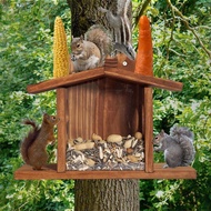 Wooden Squirrel Feeder for Garden With Corn Cob Holders Winter Outside Feeding House for Backyard an