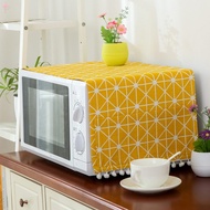 LC Yellow Plaid Microwave Oven Dust Cover Hood Cotton Microwave Cover for Home @SG