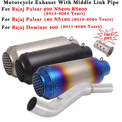 Motorcycle Exhaust Escape Muffler With Middle Link Pipe For Bajaj Pulsar 200 160 NS200 RS200 NS160 D