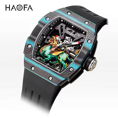 Haofa 1972 Automatic Mechanical Skeleton Man Watch Self-winding Movement Carbon Fiber Mens Watches L