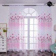 [SNNY]  1 Sheet Window Gauze Rod Pocket Design Pastoral Translucent Beautiful Printing Sheer Curtain Home Decoration