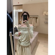 [HERS] - Off-the-shoulder shirt with pleated design 80108